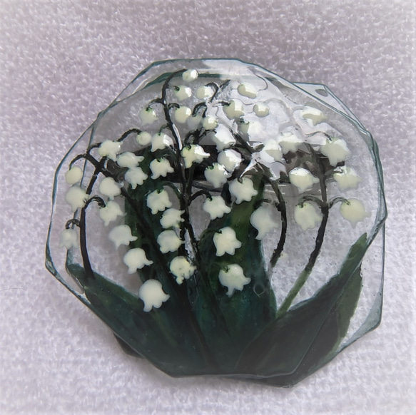 「鈴蘭 -suzurann-」GLASSブローチ　透明　アクセサリー　野草　野の花 1枚目の画像