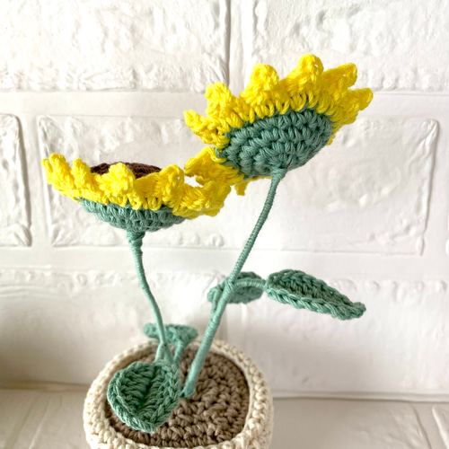 編み花・ひまわり・鉢植え・あみぐるみ・枯れない花・「受注製作