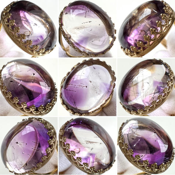 真鍮☆大粒☆宝石質エレスチャルクォーツAAA☆12〜18号フリーサイズ☆17×13.5mm☆指輪☆天然石リング 3枚目の画像