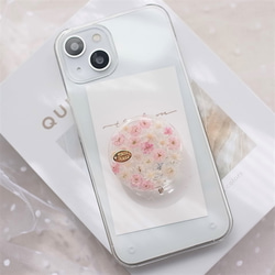 #082 ♥︎送料無料♥︎ 全機種対応　矢車草　ピンク　押し花　スマホケース AQUOS sense 1枚目の画像