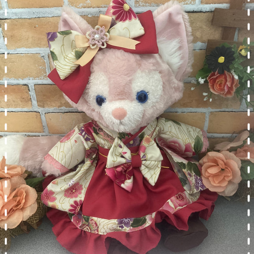 某メーカー リーナベルSサイズ☆クリーム花柄 和着物ドレス6点コスチューム ぬいぐるみ