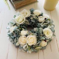 アンティーク薔薇の三日月リース 薔薇リース 玄関ドアリース アーティ