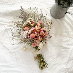 ஐ:*: ピンクローズの花束ドライフラワースワッグ　ドライフラワーガーランド　ブーケ 2枚目の画像