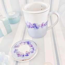 ブルー紫の紫陽花〜マグカップ〜茶こし付き 2枚目の画像