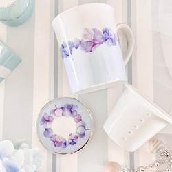 ブルー紫の紫陽花〜マグカップ〜茶こし付き 3枚目の画像