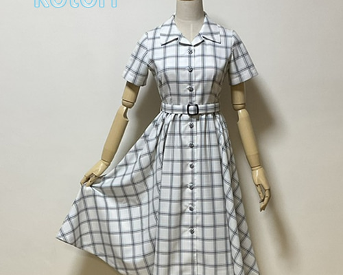 ハンドメイド モノトーンリボンチェック柄 ドビー織り バルーンキャミ
