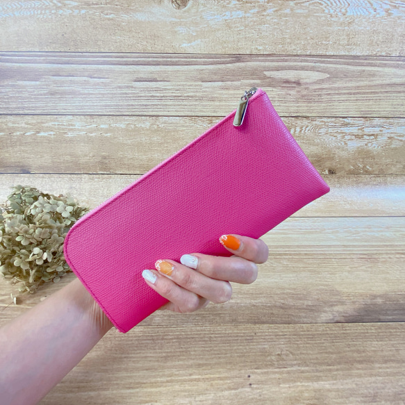 薄くて軽くて大容量な長財布 14ZipWallet 牛革 カラフル ディープピンク 【Squeeze スクイーズ】日本製 5枚目の画像