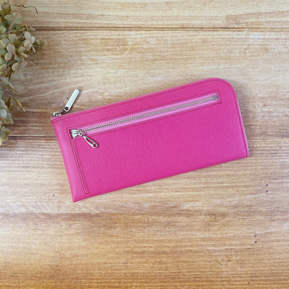 薄くて軽くて大容量な長財布 14ZipWallet 牛革 カラフル ディープピンク 【Squeeze スクイーズ】日本製 1枚目の画像