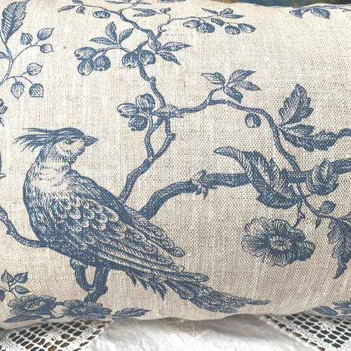 フランス製 トワルドジュイ MESANGE (ブルー) リネン シノワズリ