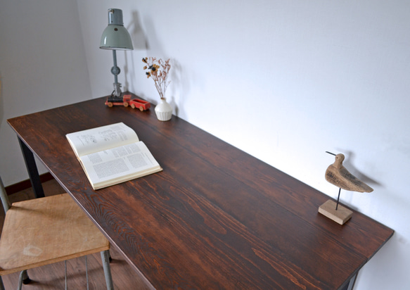 Antique dining table dark brown 150 iron reg 3枚目の画像