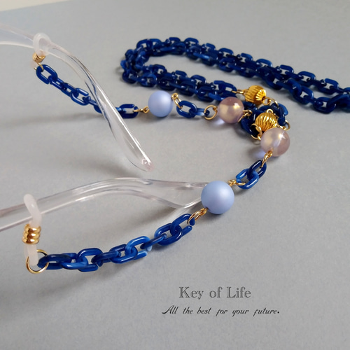 アルベロベロ　青系ビーズ メガネチェーン Key of Life▶︎軽量 ネイビー アクリルチェーン メガネチェーン