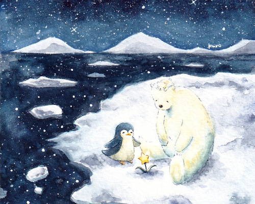 絵画　ペンギン　ホッキョクグマ 現在、この商品の在庫はありません - Etsy