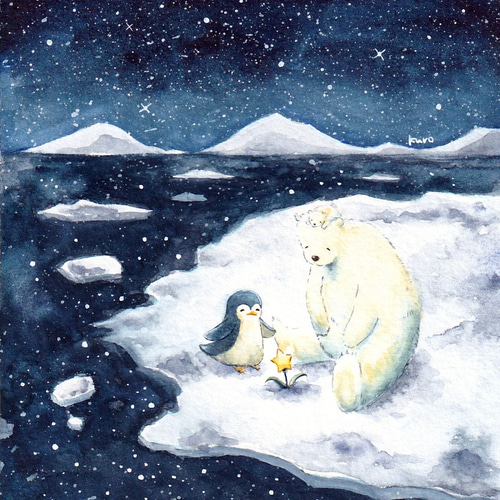 絵画 雪だるまとペンギン 2 A4サイズ 原画 額縁無し - メルカリ