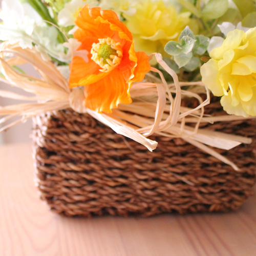 【　ポピーのウォールフラワー　】造花 花束 オレンジ・黄色・白のアレンジメント ポピーのウォールフラワー】造花 花束 オレンジ・黄色・白の