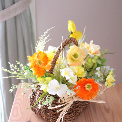 アーティフィシャルフラワー】ポピーのバスケットアレンジメント