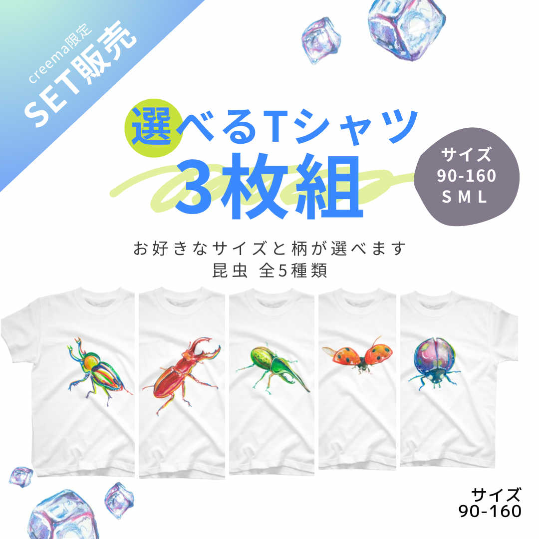 【夏の福袋】選べる昆虫Tシャツ3セット　お得な3枚セット