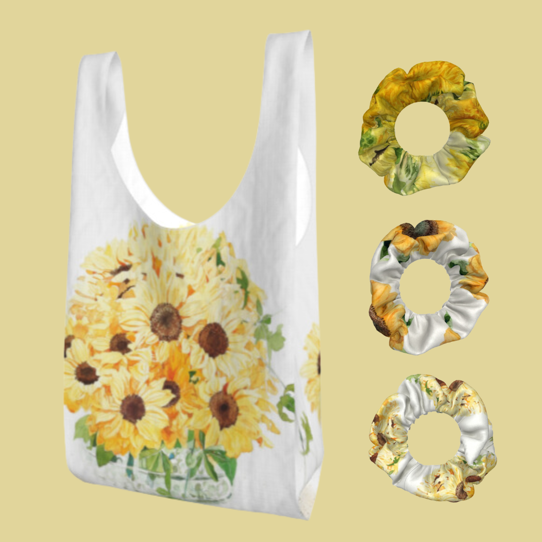 【受注生産】３絵柄　向日葵シュシュとパラシュート生地エコバック夏の福袋セット