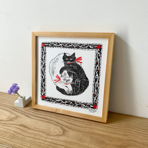 じゃれあい』額装 イラスト 猫 ねこ イラスト torico 通販 16035929