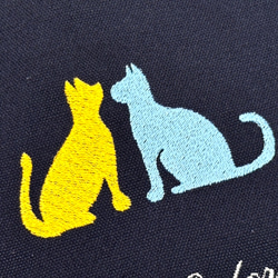 [免運費] 刺繡貓剪影面對面 常規帆布棉質手提袋/環保袋 &lt;海軍藍&gt; 第3張的照片