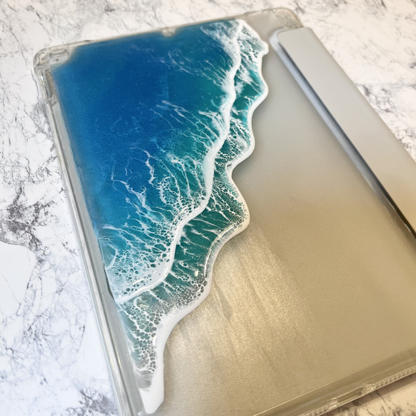 再販！オーダー品　海のiPadケース　iPad 10.2インチ　 第9/8/7世代 グレー　サイズ変更可　海 3枚目の画像