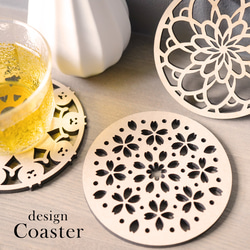 コースター 木製 MDF 花柄 太陽 さくら 桜 バラ 猫 花火 風車 ダリア