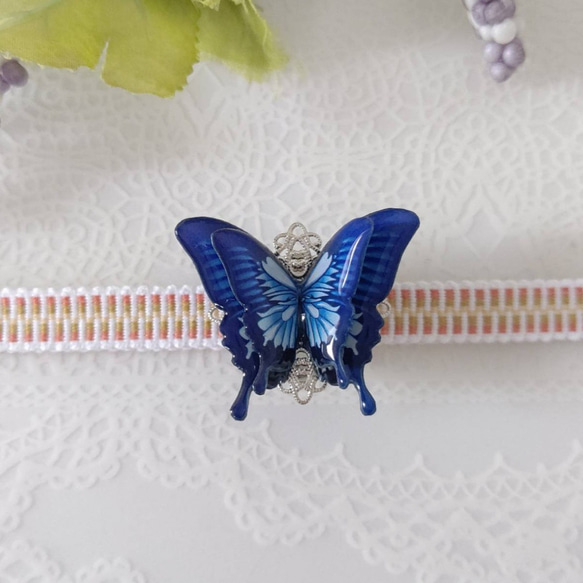 【帯留め♪】オオルリアゲハ。 鮮やかなサファイアカラーの蝶々帯留め。青い蝶。和装小物。帯飾り。『晴れやかブルー2024』 8枚目の画像