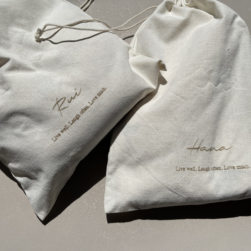 名入れ巾着 レーザー彫刻 ／大容量 大きめ巾着 お着替え袋 おむつ