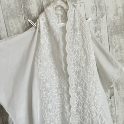 夏cottonボイル半袖刺繍レースローブポンチョカーディガン 4枚目の画像