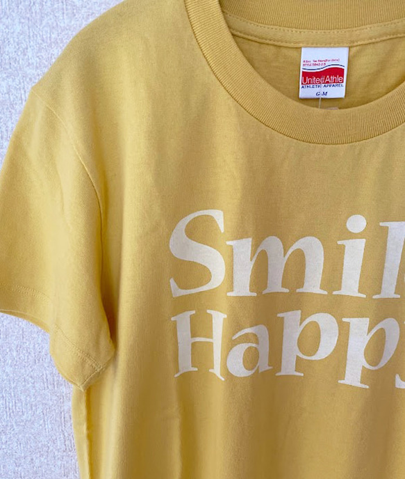 ロゴTシャツ Smile Happy マスタード　レディース　プリントTシャツ　黄色 2枚目の画像