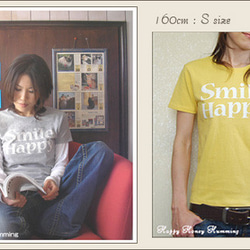 ロゴTシャツ Smile Happy マスタード　レディース　プリントTシャツ　黄色 4枚目の画像