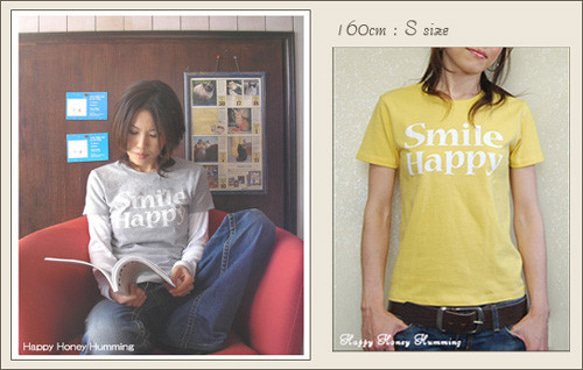 ロゴTシャツ Smile Happy マスタード　レディース　プリントTシャツ　黄色 4枚目の画像