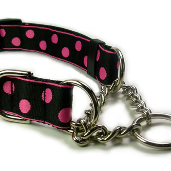 犬ハーフチョーカー・ハーフチョーク 幅2.5㎝ Candy Dot: Pink on Black 1枚目の画像