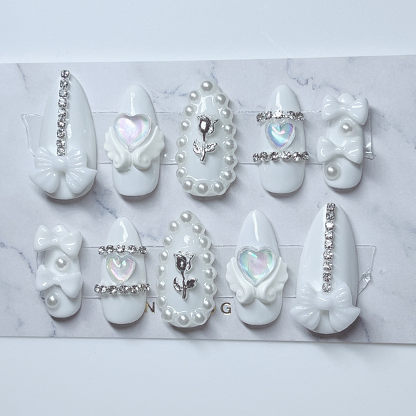 ネイルチップ オーダー 埋めつく ワンホン フレンチガーリー 韓国 量産