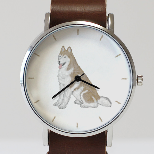 シベリアンハスキー（レッド＆ホワイト）の腕時計 2枚目の画像