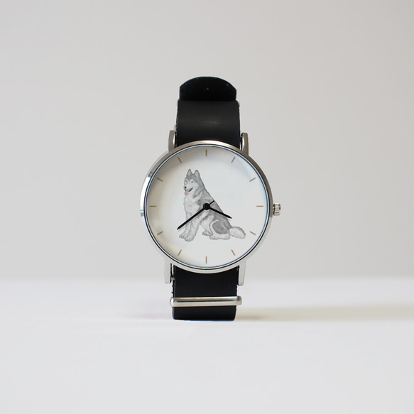 シベリアンハスキー（シルバー＆ホワイト）の腕時計 1枚目の画像