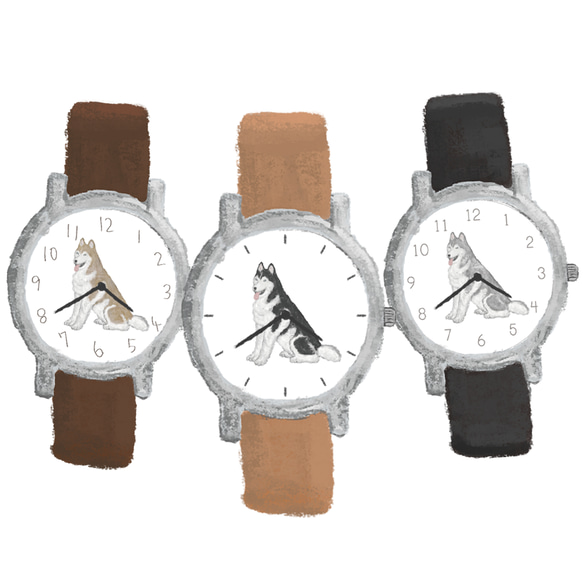 シベリアンハスキー（シルバー＆ホワイト）の腕時計 6枚目の画像