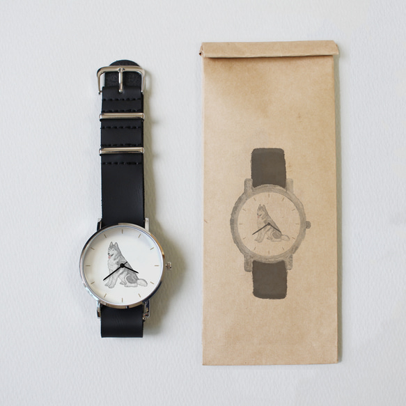 シベリアンハスキー（シルバー＆ホワイト）の腕時計 3枚目の画像