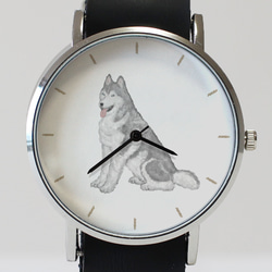 シベリアンハスキー（シルバー＆ホワイト）の腕時計 2枚目の画像
