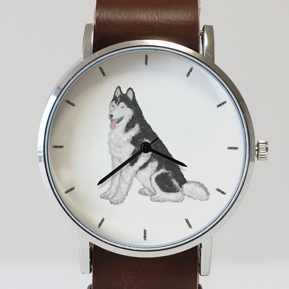 シベリアンハスキー（ブラック＆ホワイト）の腕時計 2枚目の画像
