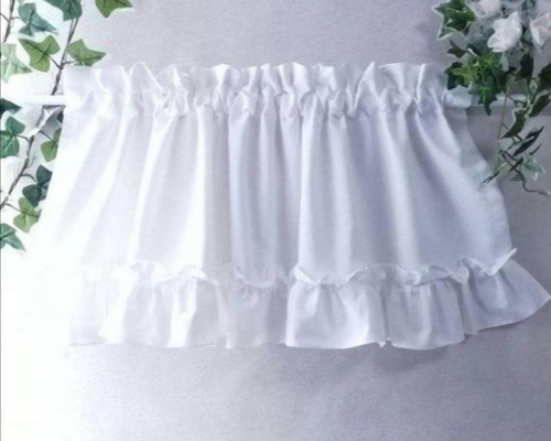 ❀❀オーダーカーテン ハンドメイド☆くるみの森 幸せのカフェカーテン♡くるみの森 一番人気♡ 裾フリル ホワイト 白