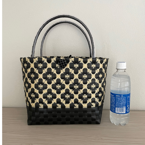 プラカゴ 緑ウェイブ柄 Mサイズ バッグ コンビニ お散歩 エコバッグ