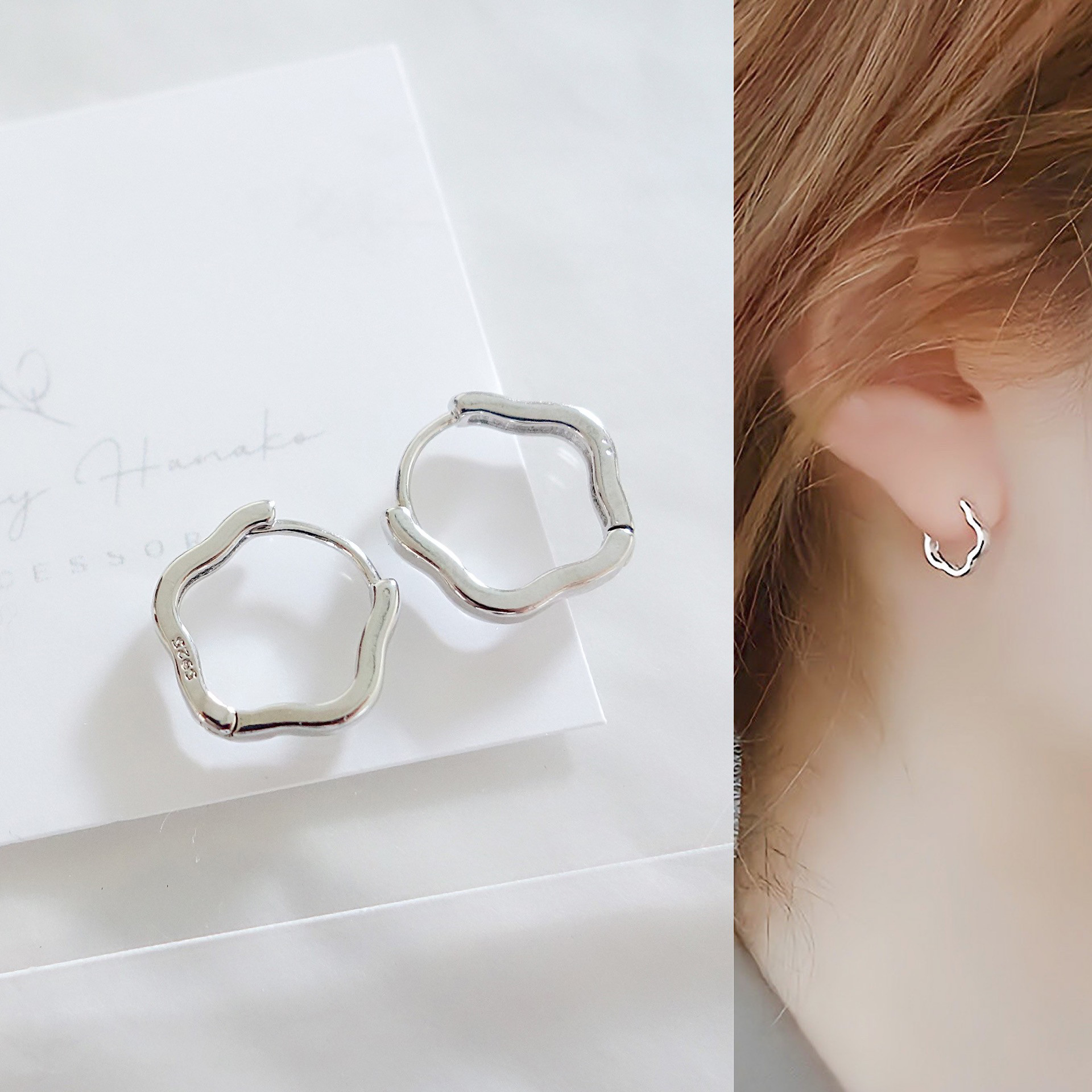 041As【高品質✨】フープピアス　リボン　シルバー　プラチナ仕上げ　大人可愛い 041As【高品質✨】フープピアス　リボン　シルバー　プラチナ仕上げ　大人可愛い