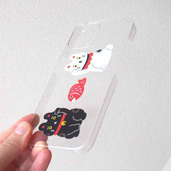軟性智慧型手機保護殼【白黑招財貓】可選擇肩帶#相容iPhone15 第3張的照片
