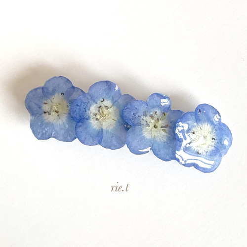 再販3【rie.t】本物のネモフィラ バレッタ バレッタ rie.t 通販