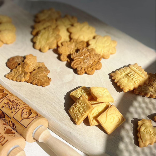 エンボスローラー 木製麺棒 花柄 クッキー お菓子作り
