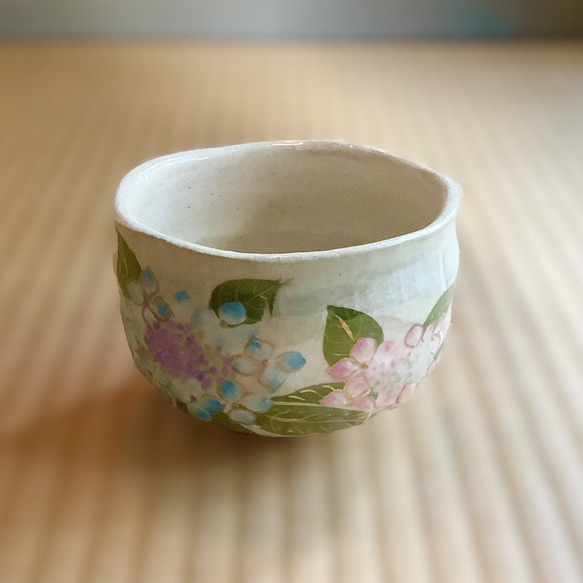 ◇楽入印「梅雨の晴れ間」 抹茶碗◇楽焼　茶道具　手描き　初夏 1枚目の画像