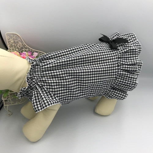 大人気の 犬服 受注製作（受注制作XS、S、SM、M ネックギャザーワンピース 犬服・アクセサリー