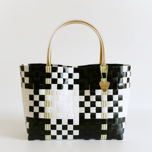 ブラックチェック×ベージュハンドル M 2WAYプラカゴバッグ