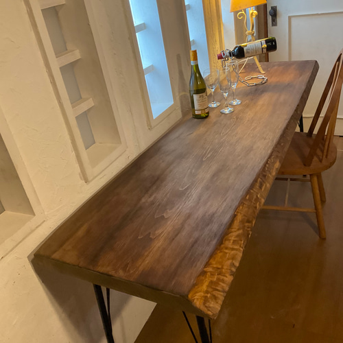 目玉品 w1850一枚板 ヒノキ カウンターテーブル カフェ ダイニング 