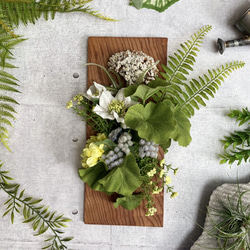 盆栽風アートフラワー 緑色 アーティフィシャルフラワー】ウッドボード アーティフィシャル